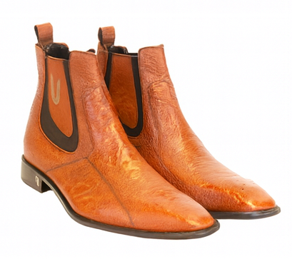 Men's Cognac Vestigium Genuine Ostrich Leg Chelsea Boots Handcrafted