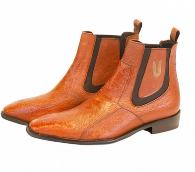 Men's Cognac Vestigium Genuine Ostrich Leg Chelsea Boots Handcrafted