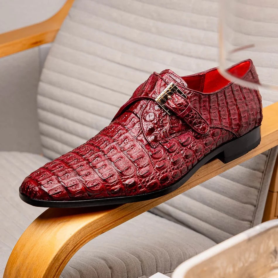 Marco Di Milano Wine Crocodile Monk Loafers