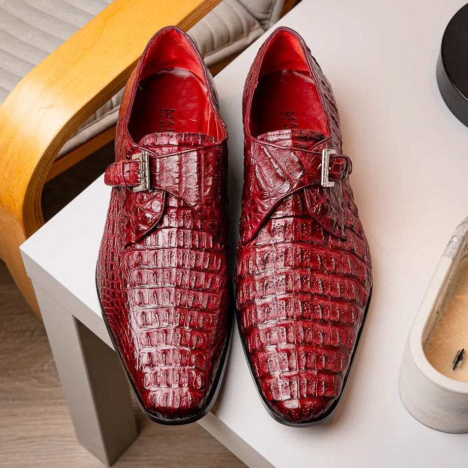 Marco Di Milano Wine Crocodile Monk Loafers