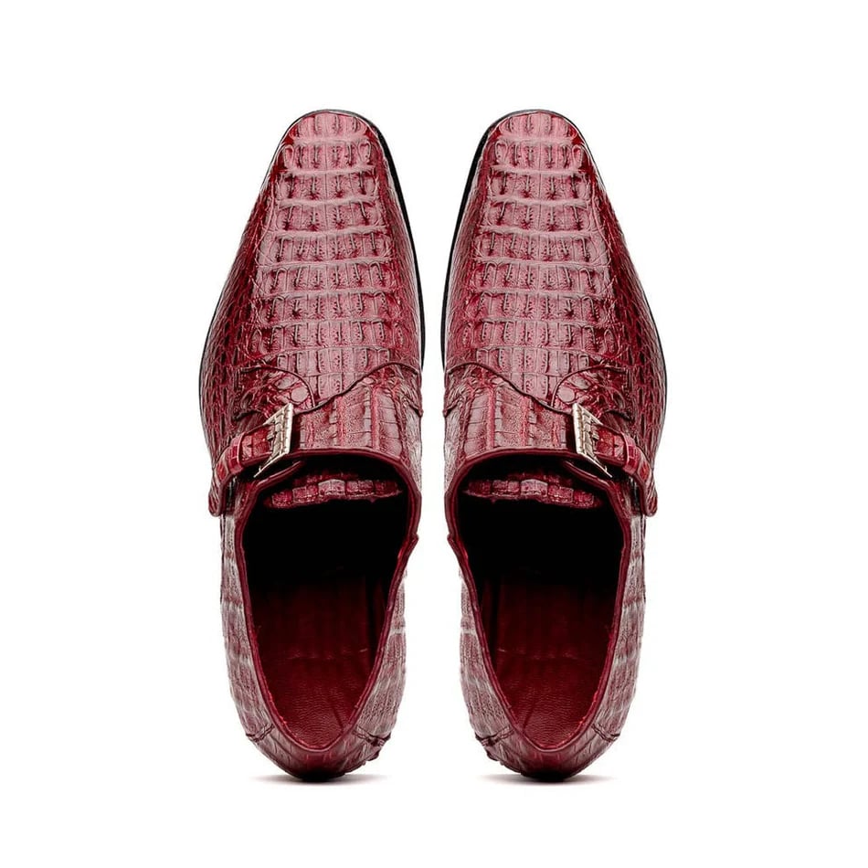 Marco Di Milano Wine Crocodile Monk Loafers