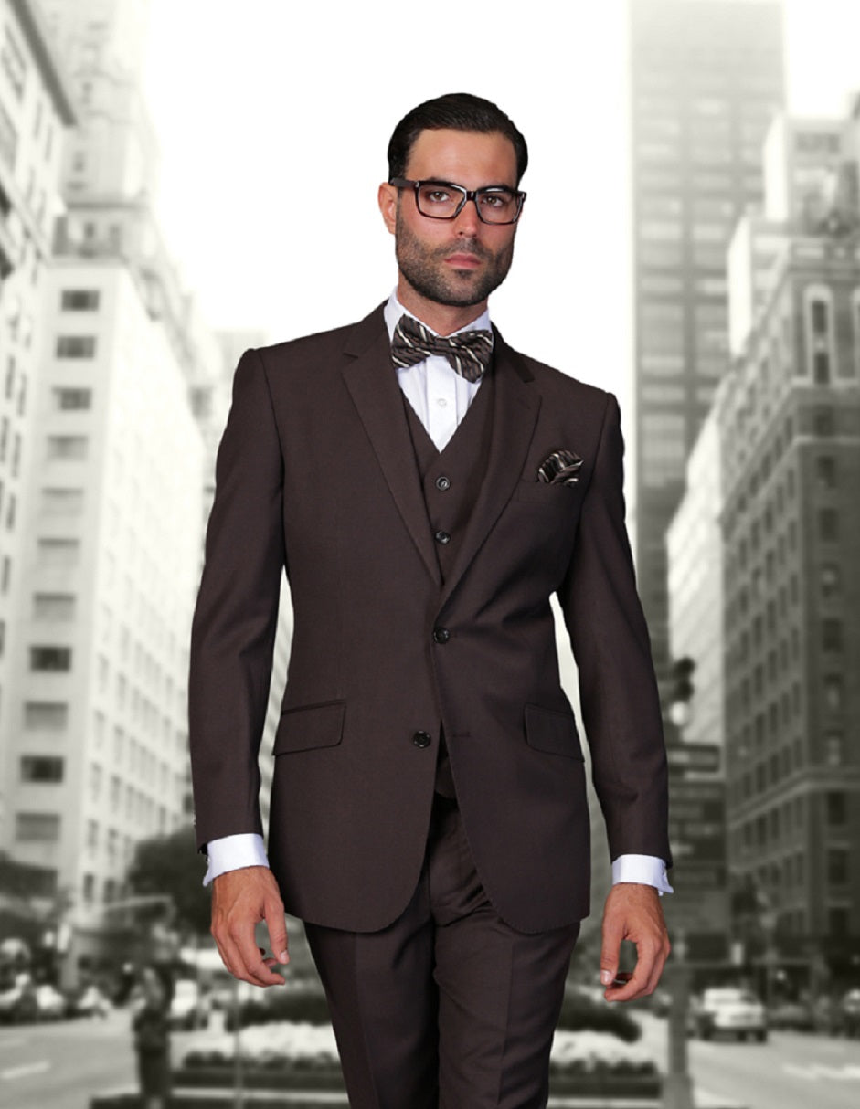 Brown Modern Fit Wool Suit with Vest