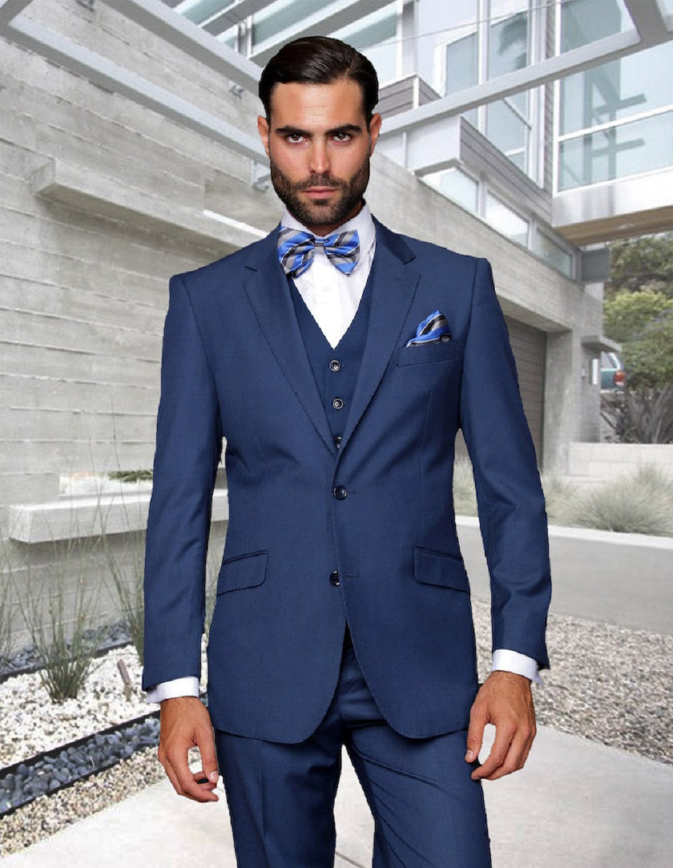 Men's Indigo Blue Modern Fit Wool Suit