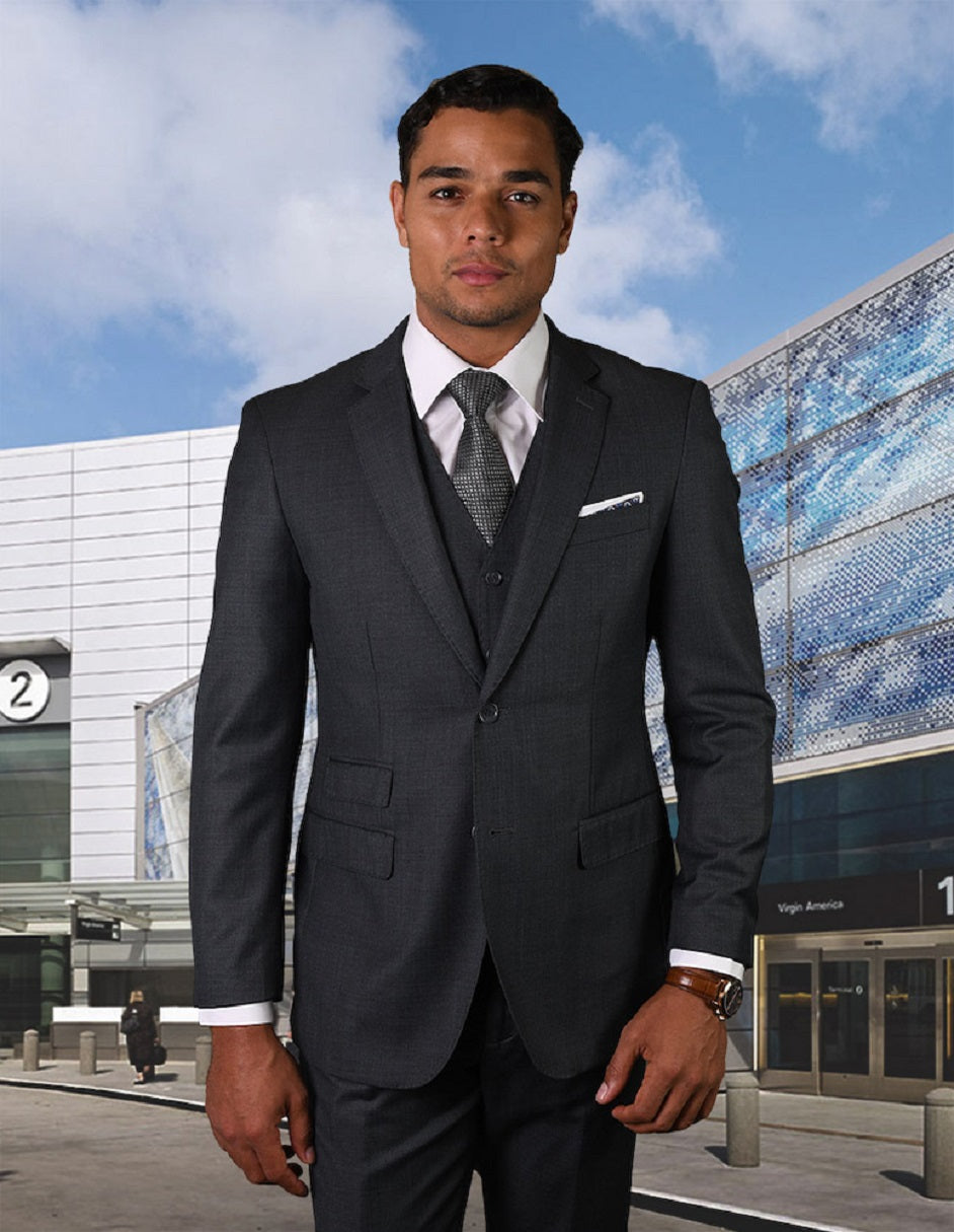 Modern Fit Charcoal Vested Suit - 2 Button
