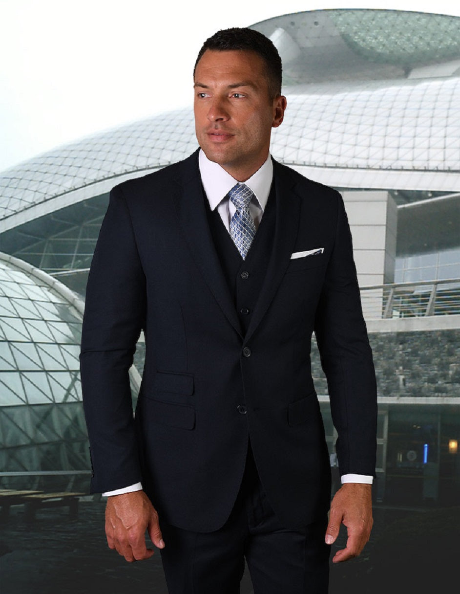 Navy Modern Fit Vested 2-Button Suit for Men
