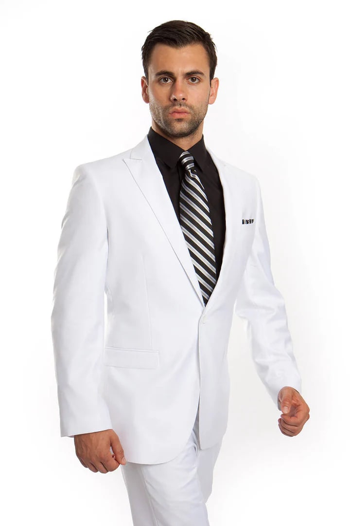 White Slim Fit Peak Lapel Wedding Suit