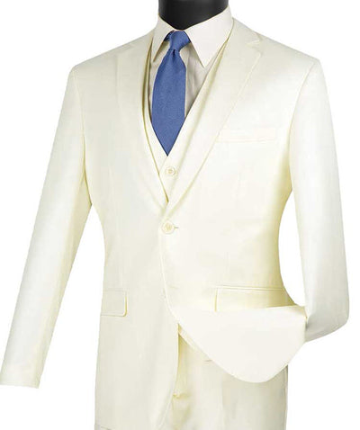 Slim Fit 3 Piece Ivory Suit by Vinci