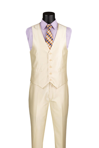 Slim Fit Satin 3 Piece Suit - Champagne Beige