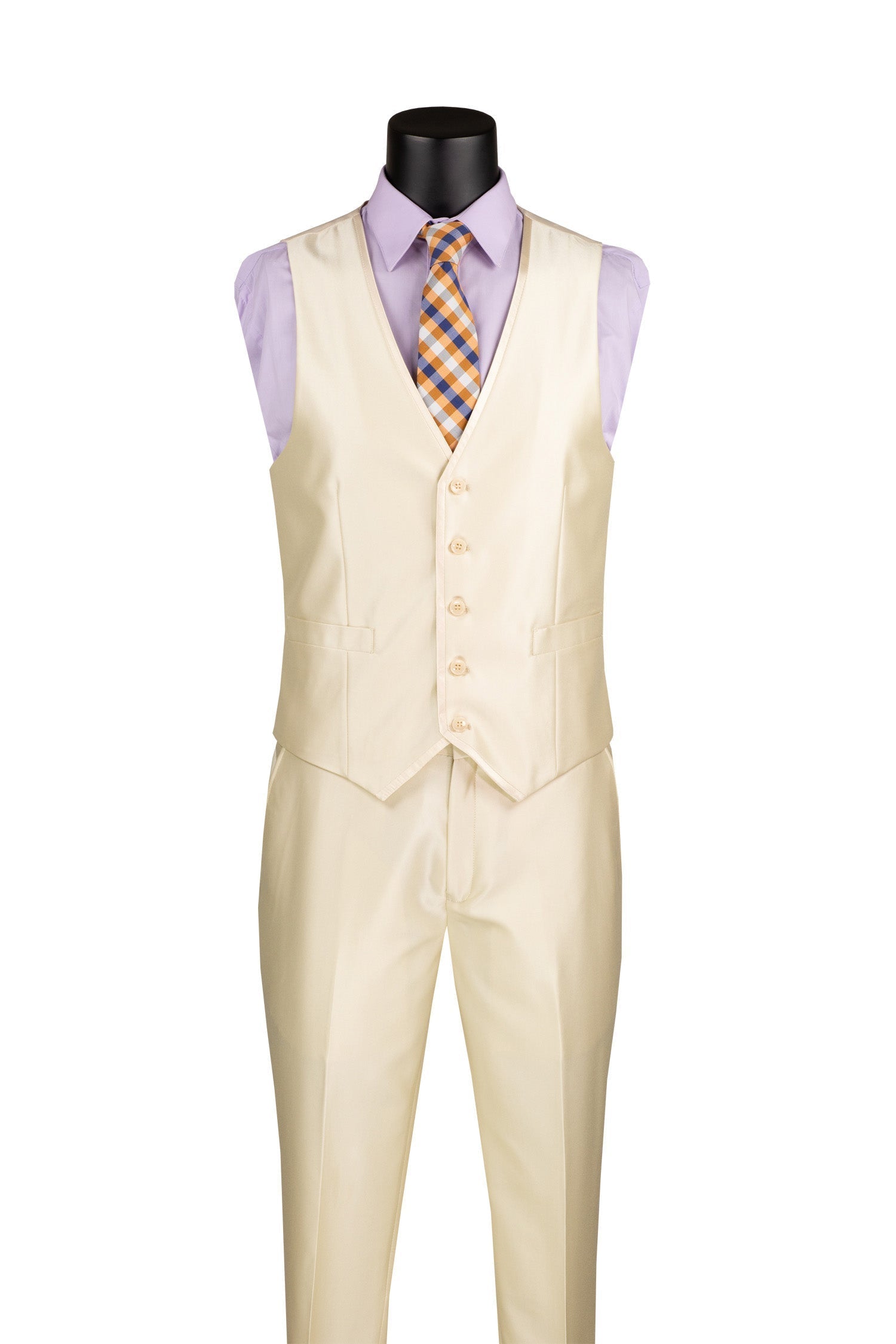 Slim Fit 3 Piece Satin Suit in Champagne Beige