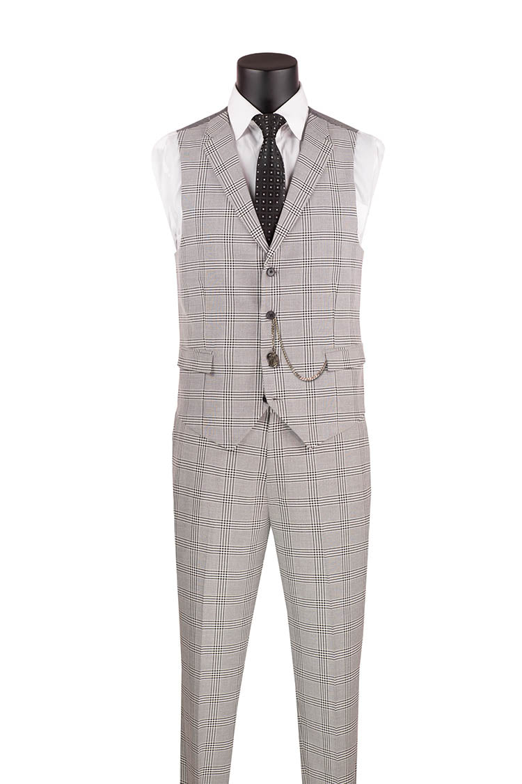 Slim Fit Windowpane 3 Piece Suit with Vest