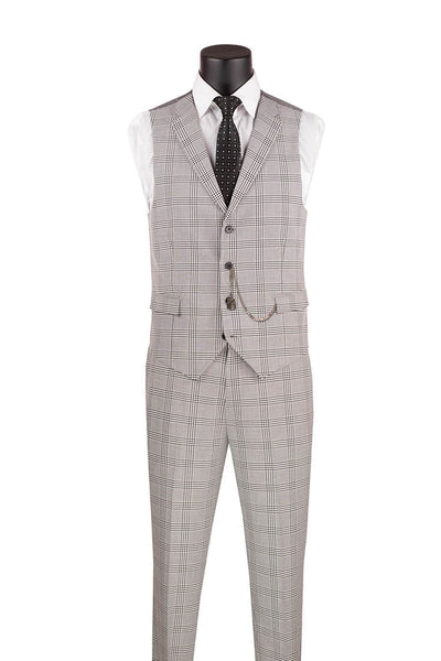 Slim Fit Windowpane 3 Piece Suit with Vest
