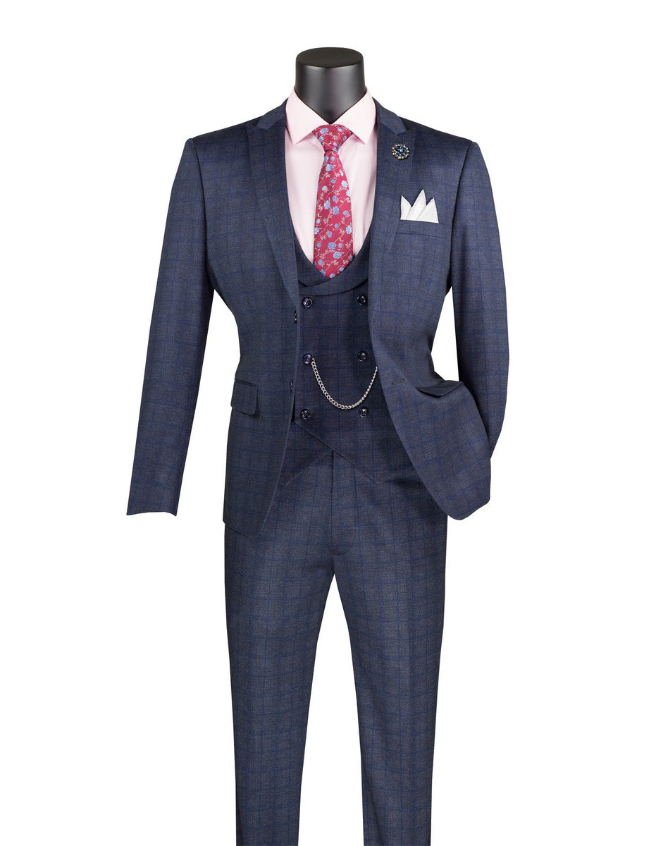 Slim Fit Navy 3 Piece Suit by Vinci