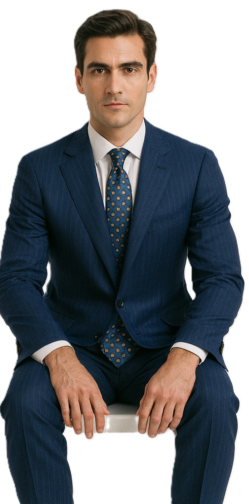 M120-04 Sapphire Blue Bright Blue Indigo Teal Cobalt Pinstripe ~Stripe 2 Buttons Flat Front Pants