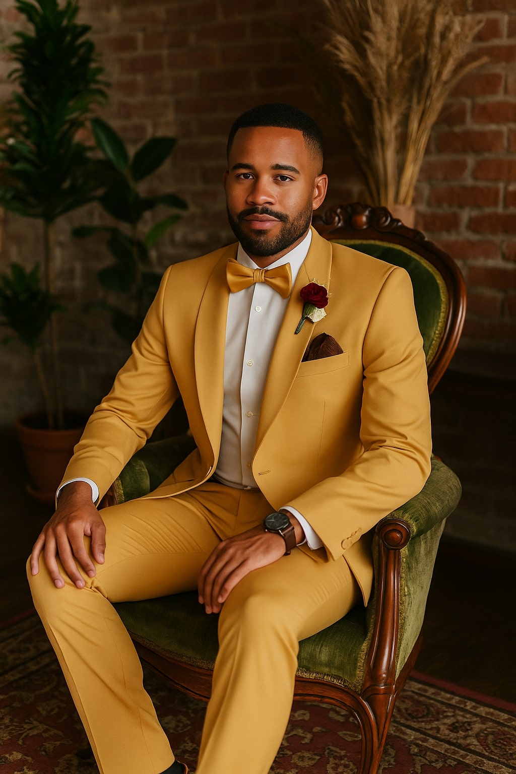 Light Gold Tuxedo Suit - Satin Shawl Lapel, Mustard
