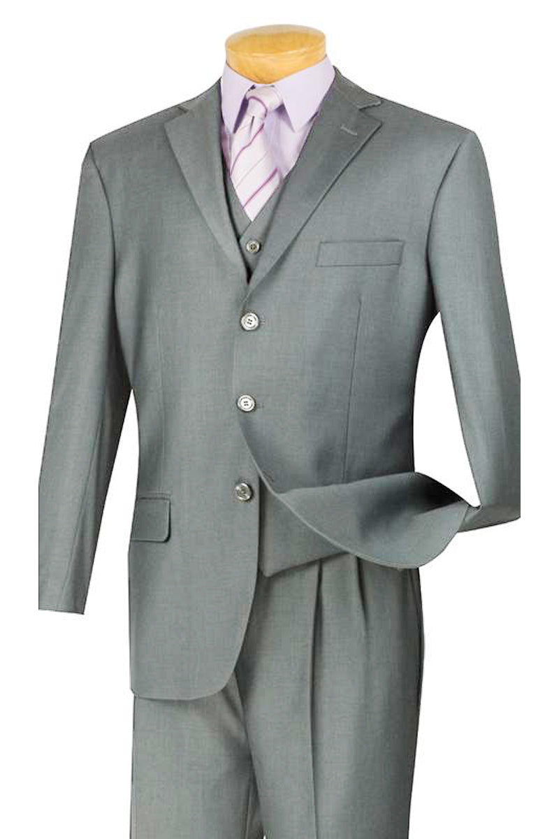 Mens Classic 3 Button Vested Suit, Light Grey