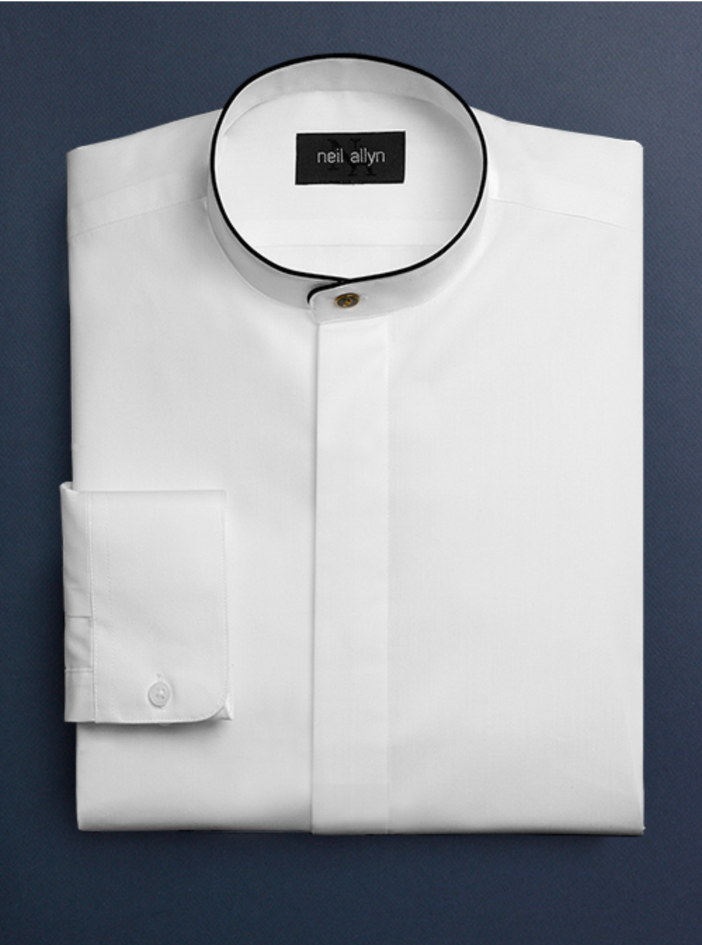 Cotton Mandarin Shirt with Black Banded Collar
