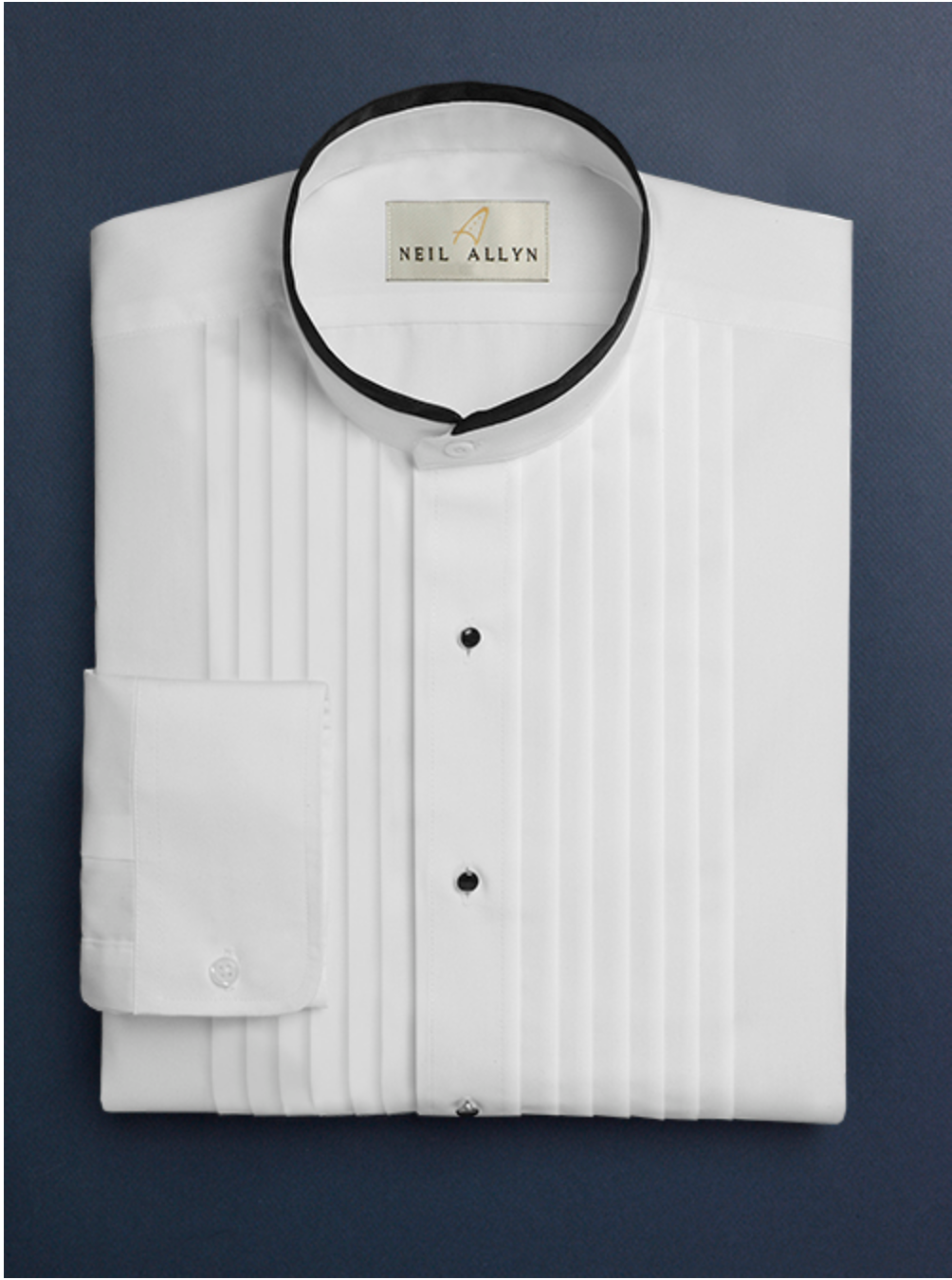 Black Banded Pleat Front Mandarin Shirt - White