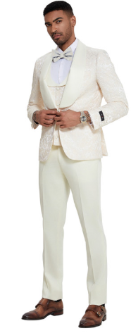 Ivory Tuxedo Dinner Jacket Paisley Texture Fabric Groom Tuxedo Jacket - Prom Blazer