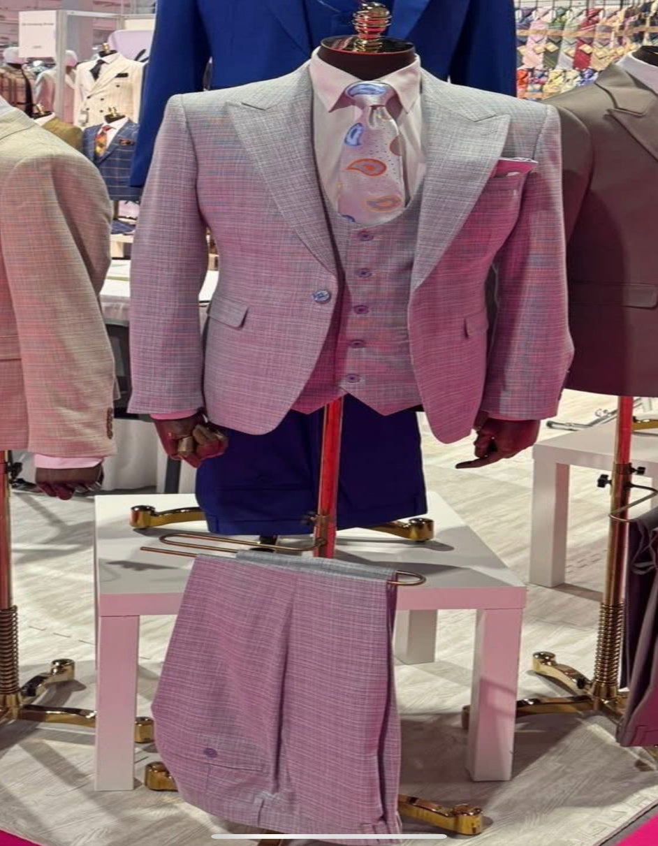 Rossiman Sharkskin Gray Double-Breasted Suit