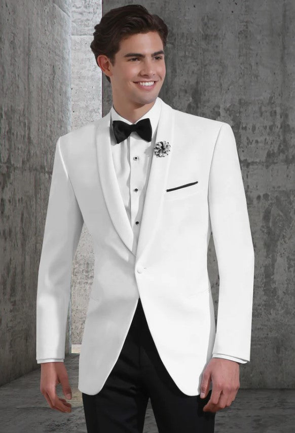 1 Button Shawl Lapel White Dinner Jacket
