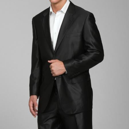 Men's Shiny Black 2-button Men's Sharkskin Suit