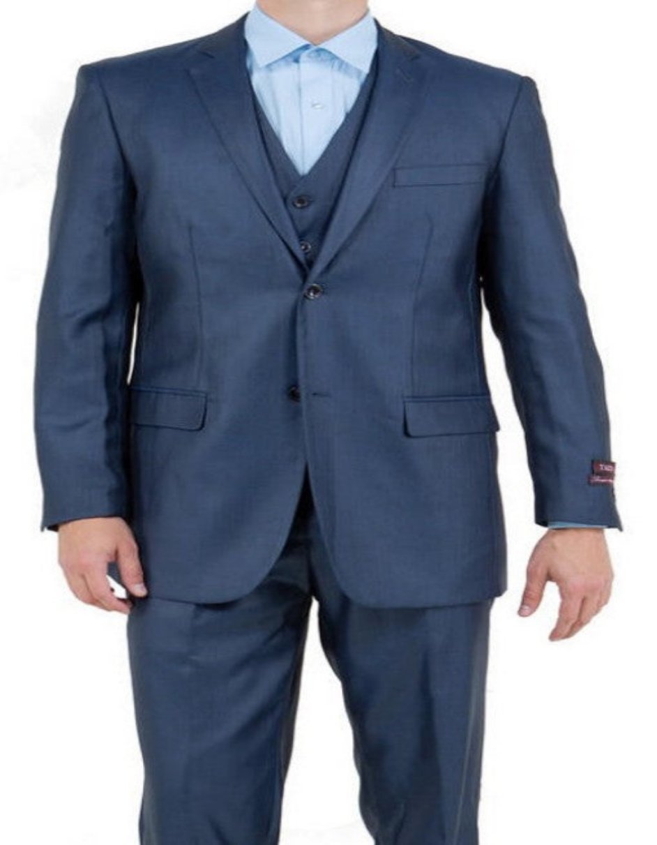 Shiny Blue Sharkskin 3 Piece Suit for Men