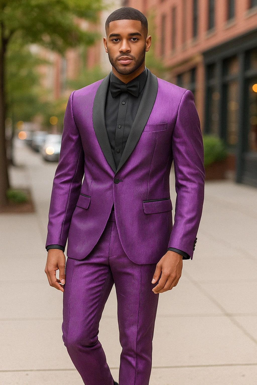 Shiny Purple Tuxedo Jacket with Satin Shawl Lapel