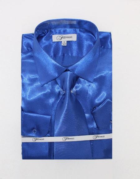 Affordable Clearance Cheap Mens Dress Shirt Sale Online Trendy - FerSH1 Men's Shiny Luxurious Shirt Royal Blue
