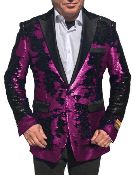 Fashion Shiny Sequin Tuxedo Black Lapel paisley look sport jacket ~ coat