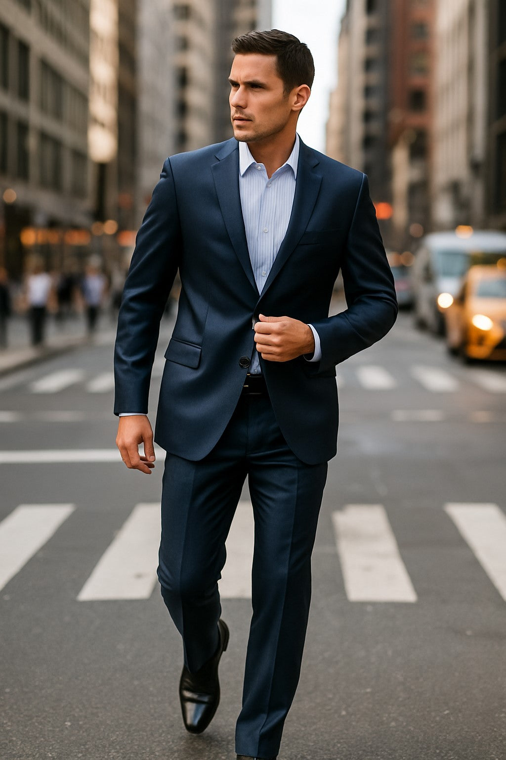 Shiny sharkskin Men's Suit Side-Vented Dark Navy Blue Suit For Men