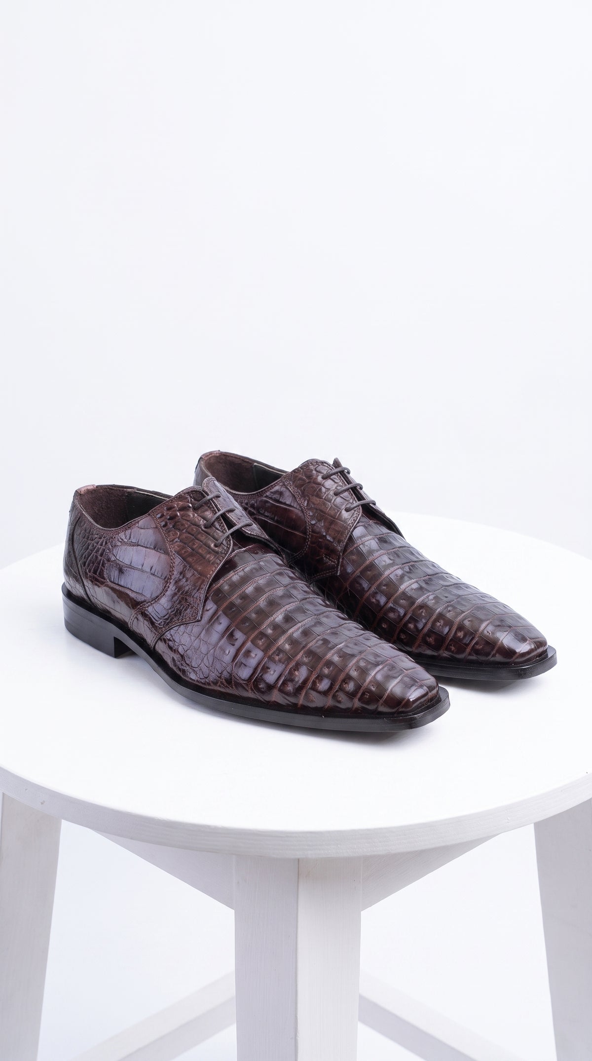 Men’s Brown Crocodile Italian Gator Shoes, Exotic Lace-Up Formal Dress Shoes