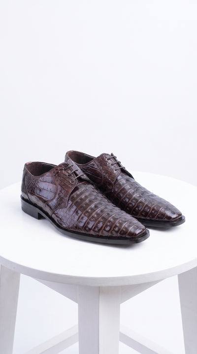 Men’s Brown Crocodile Italian Gator Shoes, Exotic Lace-Up Formal Dress Shoes
