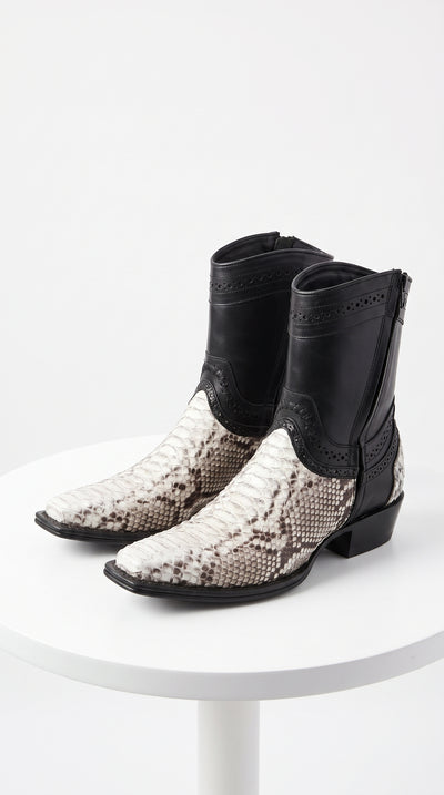 Men’s Natural Python Western Boots with Black Shaft, European Toe Vaquero Dress Boots LAB-76B5749