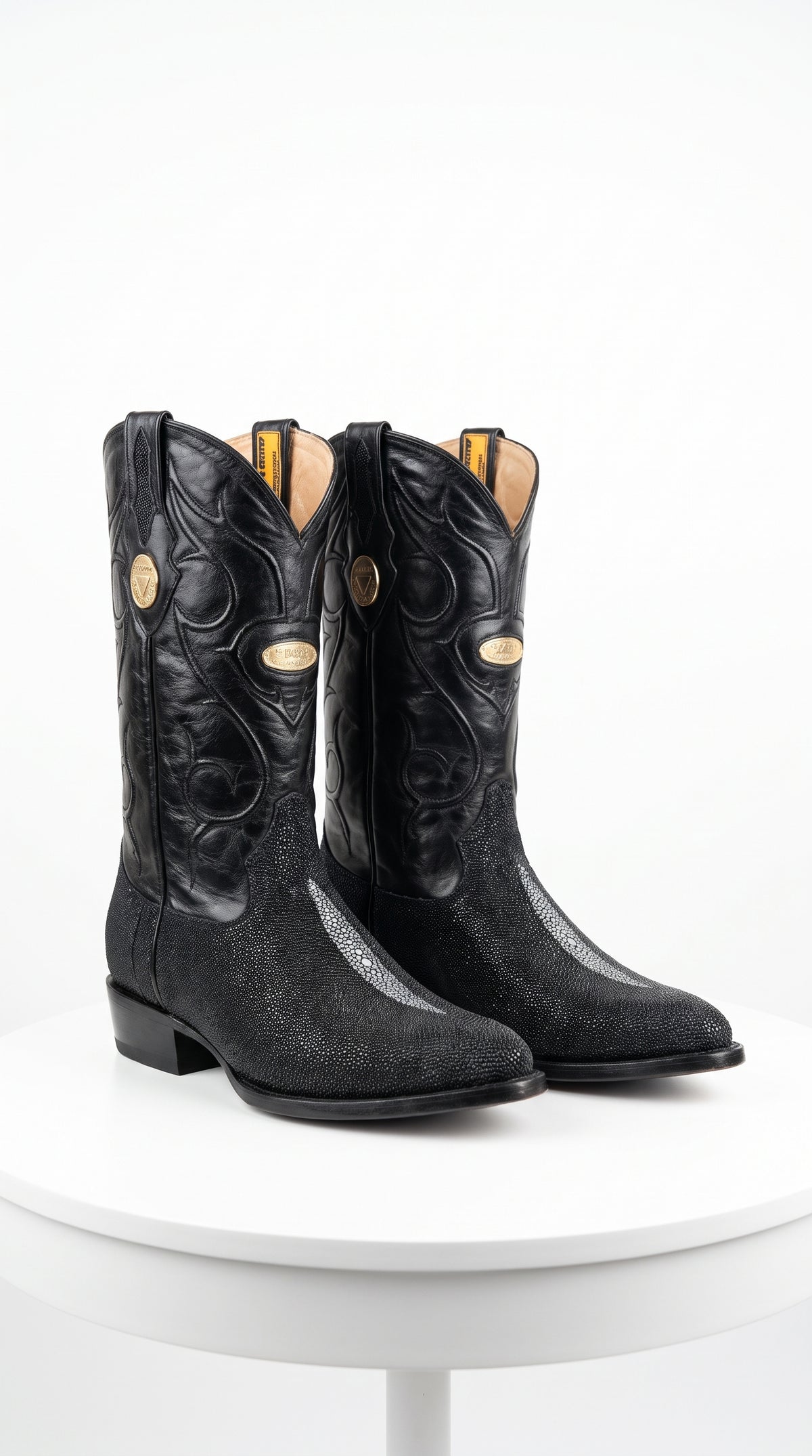 Men’s Black Genuine Stingray Mantarraya Cowboy Boots, Handmade J Toe Exotic Western Dress Boots