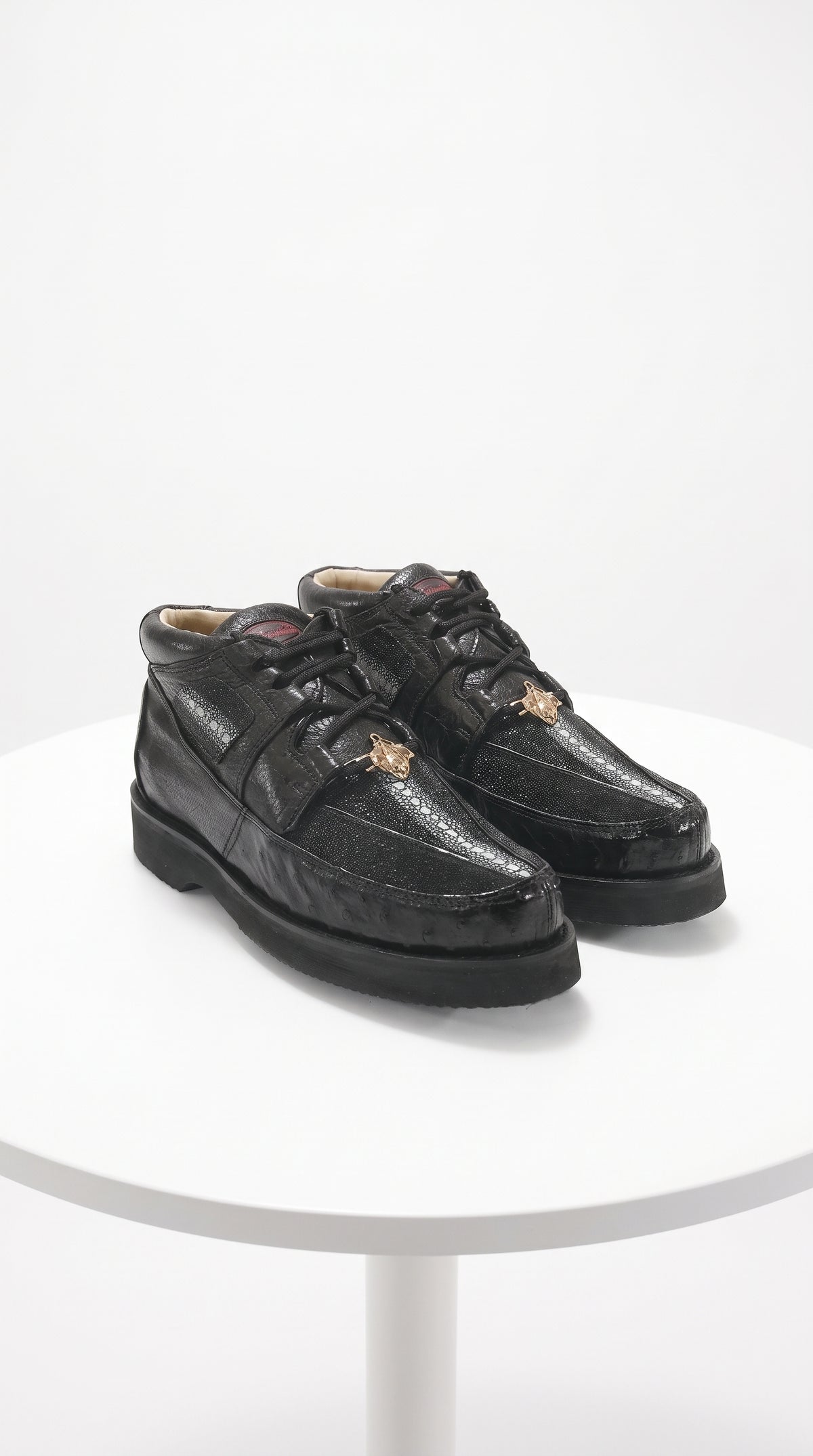 Men’s Black Stingray and Ostrich Casual Shoes, Exotic Lace-Up Dress Casual Shoes