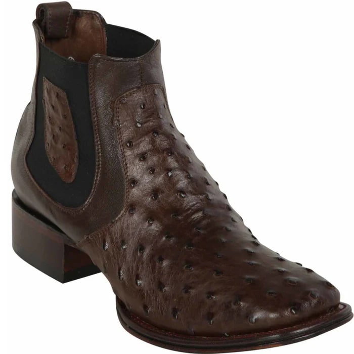 Men's Short Brown Ostrich Leather Cowboy Boots