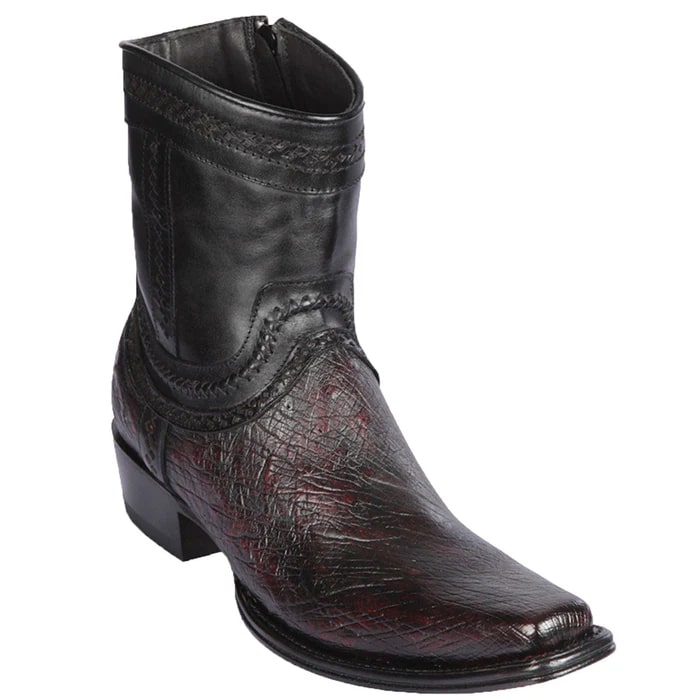 Smooth Ostrich Short Cowboy Boot Black Cherry