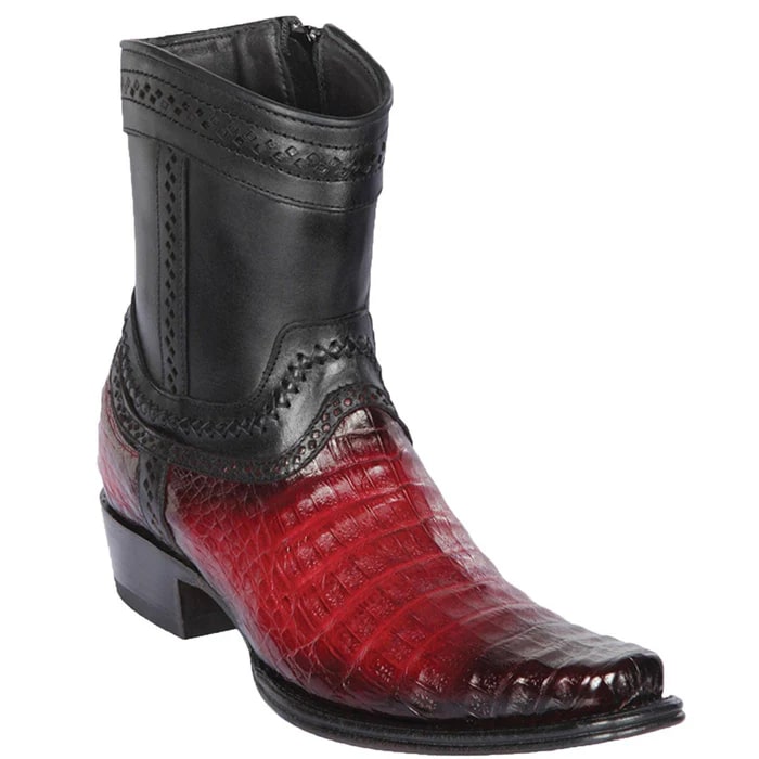 Caiman Belly Short Cowboy Boot - Burgundy