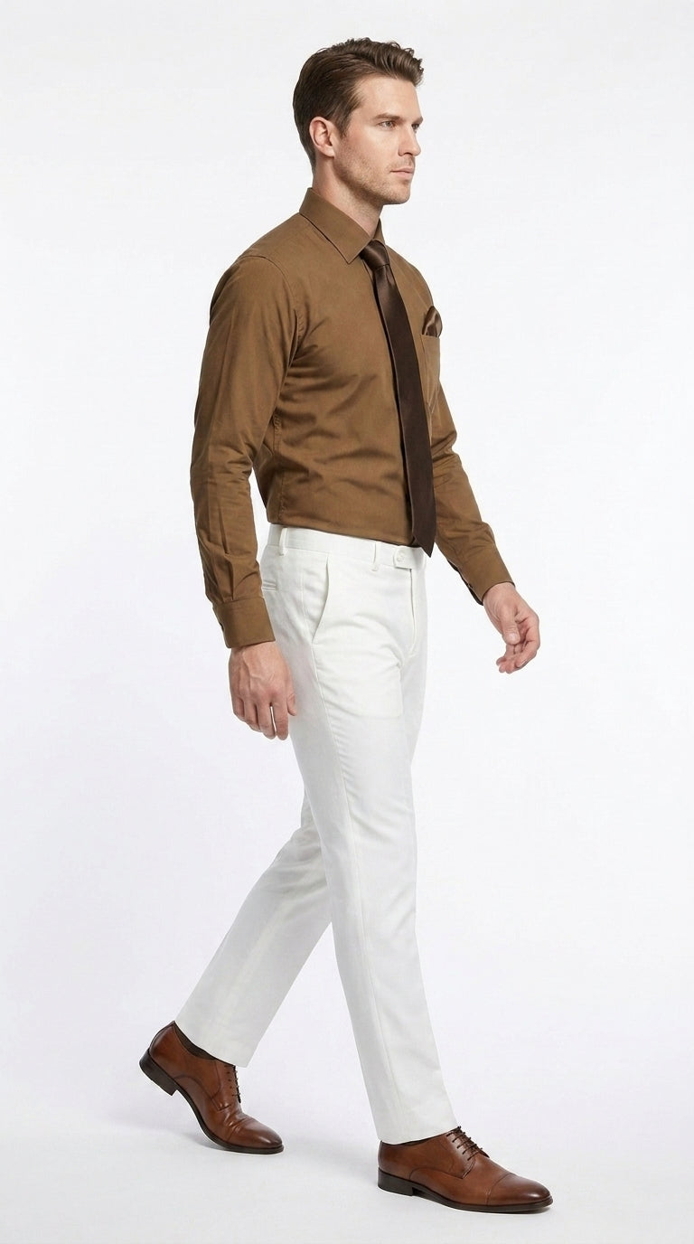 Men’s Classic Solid Dress Shirt with Tie and Handkerchief Set, Multi Color Formal Shirt SG27