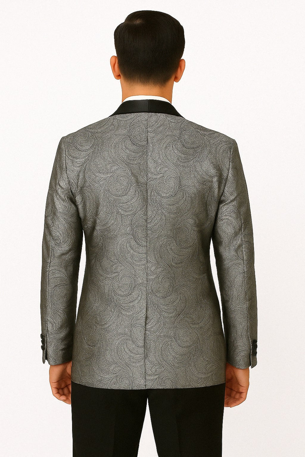Silver & Black Paisley Tuxedo Blazer with Bow Tie