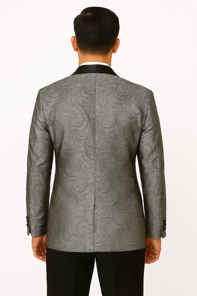 Silver & Black Paisley Tuxedo Blazer with Bow Tie