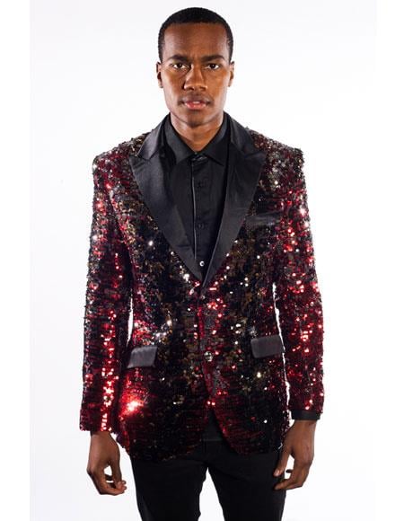 Men's Black/Red Duo Tone Cheap Priced Designer Fashion Dress Casual Blazer For Men On Sale Regular Fit Sequins Design 2 Buttons Tuxedo Dinner Jacket Cheap Priced Blazer Jacket For Men