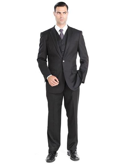 Giorgio Fiorelli Men's 2 Button 3 Piece Modern Fit Suits Black Suit