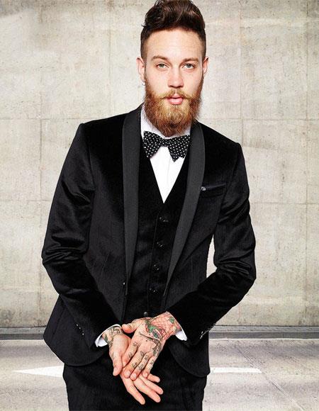 Men's Black 1 Button Velvet Suit