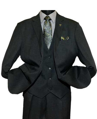 Men's Black Two Button Vested Suit