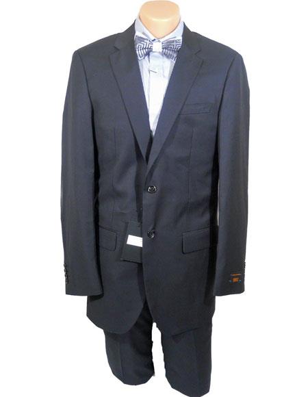Men's Black High Fashion 100% Wool Extra Long Suits Flat Front Pants