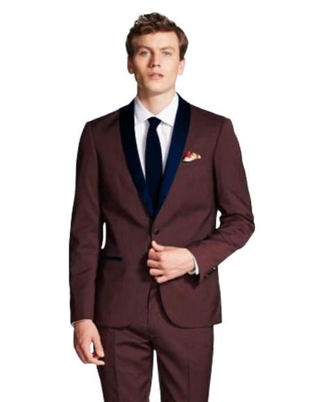 Men'S Slim Fit Black And Burgundy ~ Wine~ Maroon Suit