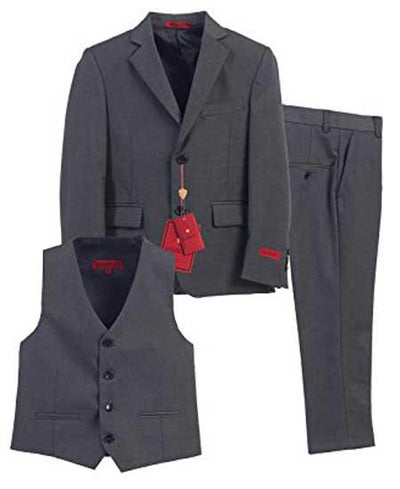 Boy's 3 Piece Formal Vest Charcoal Suit With Pants Set