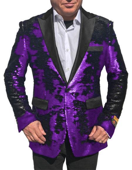 Fashion Shiny Sequin Tuxedo Black Lapel paisley look sport jacket ~ coat
