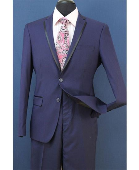 Men's Midnight Blue Two Toned And Fashion Trim Lapel Wedding / Prom / Homecoming Tuxedo Vested 3 Pieces